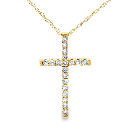 .19ct Diamond Cross Religious Pendant 14KT Yellow Gold