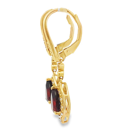 2.43ct Garnet Diamond Dangle Earrings 10KT Yellow Gold