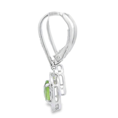 1.21ct Peridot Diamond Dangle Earrings 10KT White Gold
