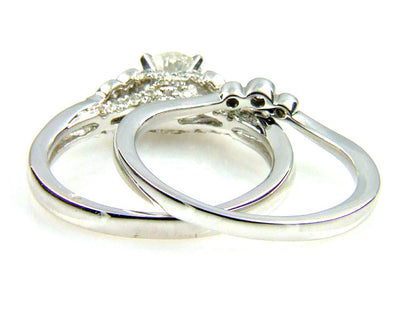 .90ct Antique Style Engagement Ring Set 14KT White Gold