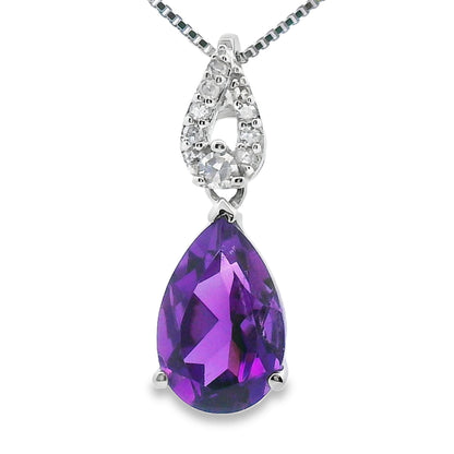Amethyst Diamond Fashion Pendants 10KT White Gold