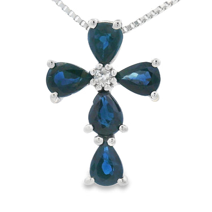 .82ct Sapphire Cross Religious Pendant 10KT White Gold
