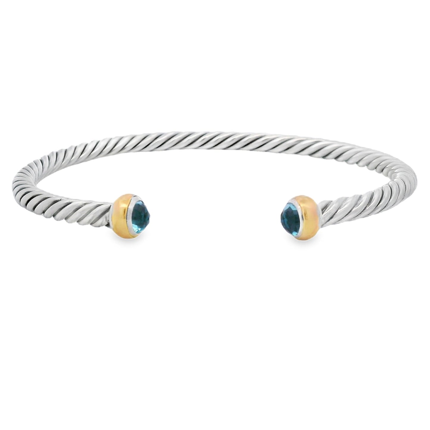 Blue Topaz Bangle Bracelet Sterling Silver 18KT Gold
