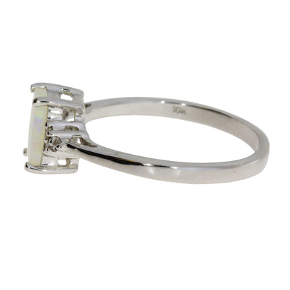 Genuine .02ct Opal Diamond Ring 10KT White Gold