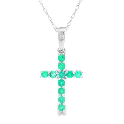 .20ct Emerald Cross Religious Pendant 14KT White Gold