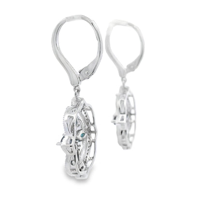 2.04ct Sapphire Diamond Dangle Earrings 14KT White Gold
