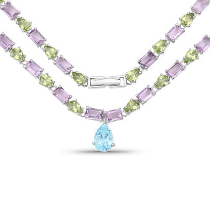 32.50 Carat Genuine Multi Stones .925 Sterling Silver Necklace