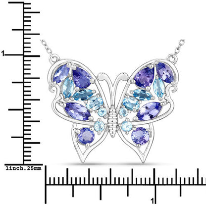 3.60 Carat Genuine Tanzanite and Swiss Blue Topaz .925 Sterling Silver Necklace