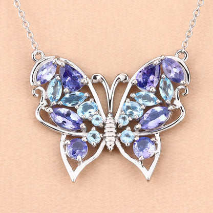 3.60 Carat Genuine Tanzanite and Swiss Blue Topaz .925 Sterling Silver Necklace