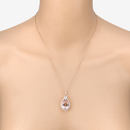 9.31 Carat Genuine Morganite and White Diamond 14K Rose Gold Pendant