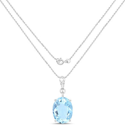11.25 Carat Genuine Swiss Blue Topaz .925 Sterling Silver Pendant