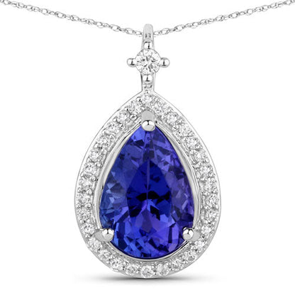 2.20 Carat Genuine Tanzanite and White Diamond 14K White Gold Pendant