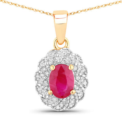0.95 Carat Genuine Ruby and White Diamond 10K Yellow Gold Pendant