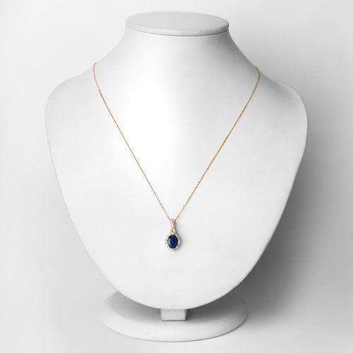 1.72 Carat Genuine Blue Sapphire and White Diamond 14K Yellow Gold Pendant