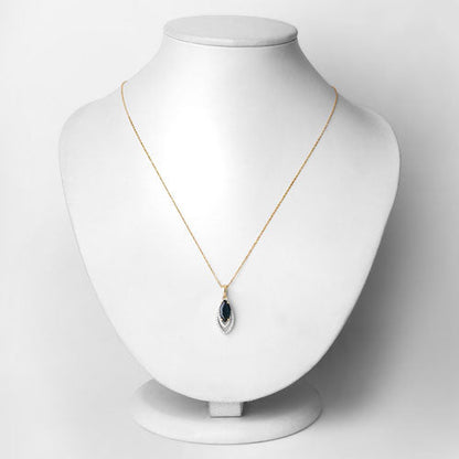 1.42 Carat Genuine Blue Sapphire and White Diamond 14K Yellow Gold Pendant