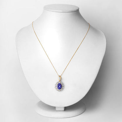 4.13 Carat Genuine Tanzanite and White Diamond 14K Yellow Gold Pendant