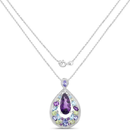 6.40 Carat Genuine Multi Stones .925 Sterling Silver Pendant
