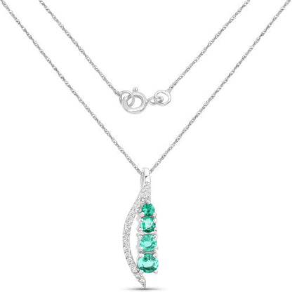 0.34 Carat Genuine Zambian Emerald and White Diamond 14K White Gold Pendant