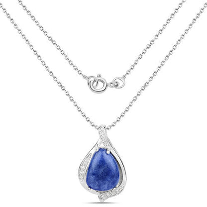2.39 Carat Genuine Blue Aventurine and White Topaz .925 Sterling Silver Pendant