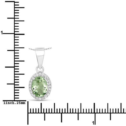 1.27 Carat Genuine Green Tourmaline and White Diamond 14K White Gold Pendant
