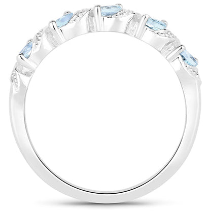 0.54 Carat Genuine Aquamarine and White Topaz .925 Sterling Silver Ring
