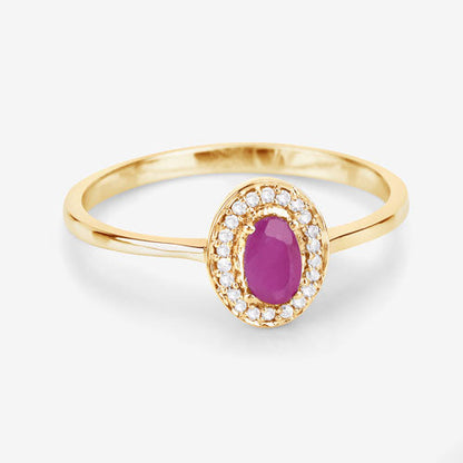 0.33 Carat Genuine Ruby and White Diamond 14K Yellow Gold Ring