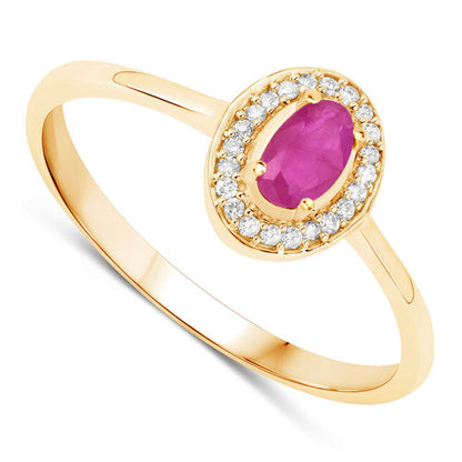 0.33 Carat Genuine Ruby and White Diamond 14K Yellow Gold Ring