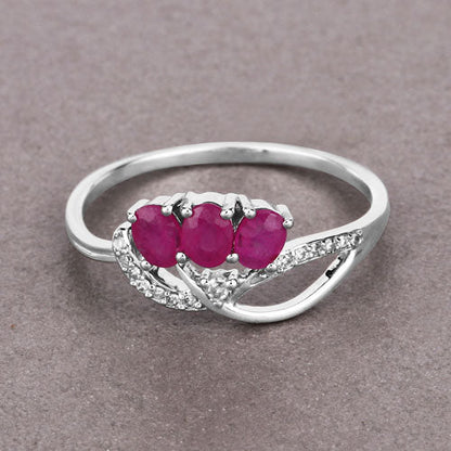 0.71 Carat Genuine Ruby and White Diamond 14K White Gold Ring