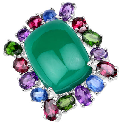 26.67 Carat Genuine Multi Stones .925 Sterling Silver Ring