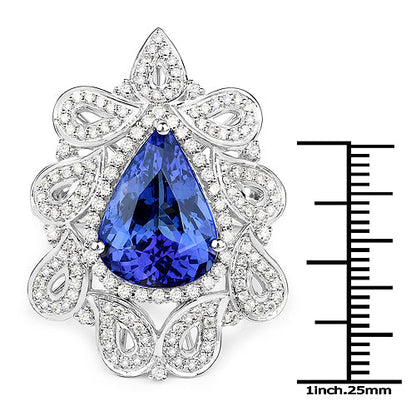 11.68 Carat Genuine Tanzanite and White Diamond 18K White Gold Ring
