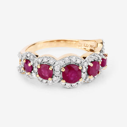 1.99 Carat Genuine Ruby and White Diamond 14K Yellow Gold Ring