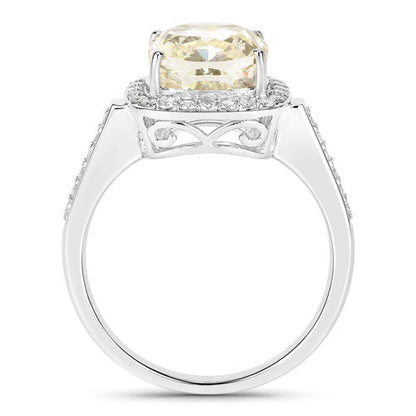 IGI Certified 4.02 Carat Genuine Light Yellow Diamond Center and 0.36cttw White Diamond 18K White Gold Ring (4.38cttw)