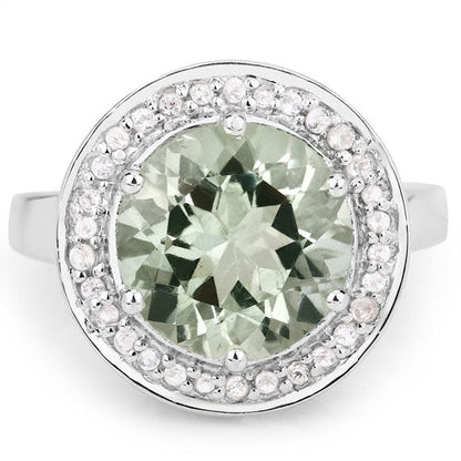 4.94 Carat Genuine Green Amethyst and White Topaz .925 Sterling Silver Ring