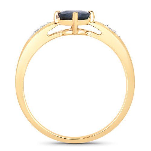 0.89 Carat Genuine Blue Sapphire and White Diamond 10K Yellow Gold Ring