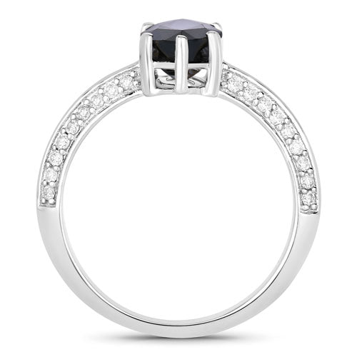 2.39 Carat Genuine Blue Sapphire and White Diamond 10K White Gold Ring