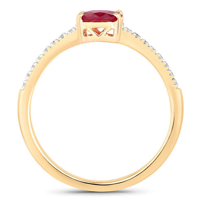 1.43 Carat Genuine Ruby and White Diamond 14K Yellow Gold Ring