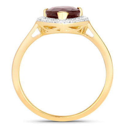 2.19 Carat Genuine Ruby and White Diamond 14K Yellow Gold Ring