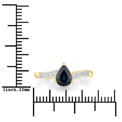 0.89 Carat Genuine Blue Sapphire and White Diamond 14K Yellow Gold Ring