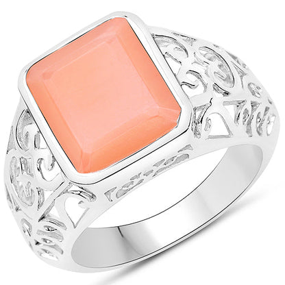 5.75 Carat Genuine Peach Moonstone .925 Sterling Silver Ring