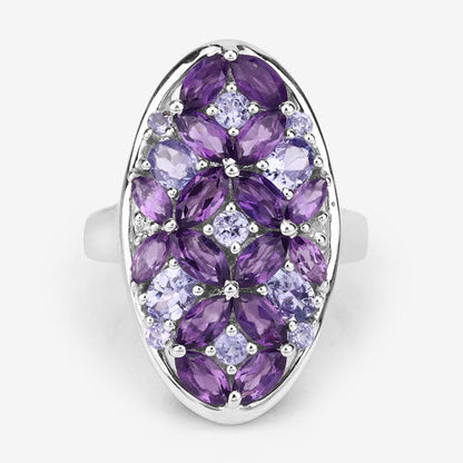 3.13 Carat Genuine Amethyst, Tanzanite and White Topaz .925 Sterling Silver Ring
