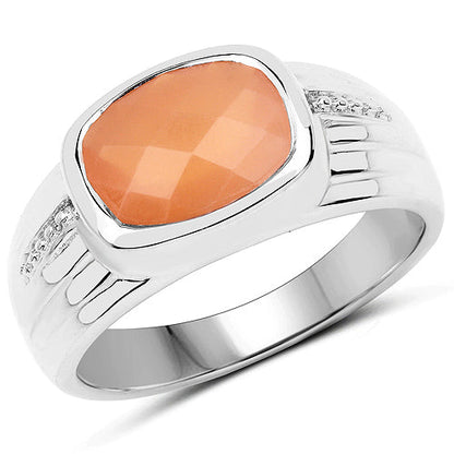 2.60 Carat Genuine Peach Moonstone .925 Sterling Silver Ring