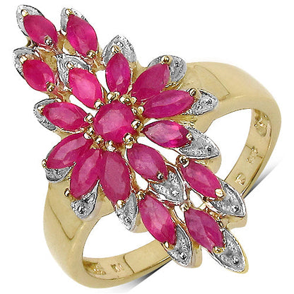 14K Yellow Gold Plated 2.04 Carat Genuine Ruby .925 Sterling Silver Ring
