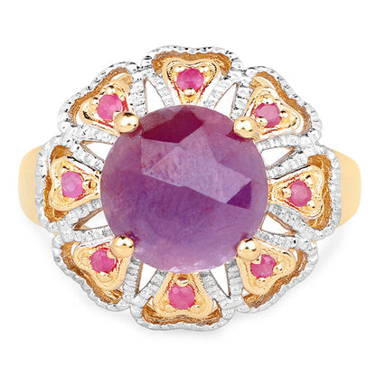 14K Yellow Gold Plated 5.55 Carat Genuine Pink Sapphire & Ruby .925 Sterling Silver Ring