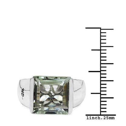 5.71 Carat Genuine Green Amethyst & White Diamond .925 Sterling Silver Ring