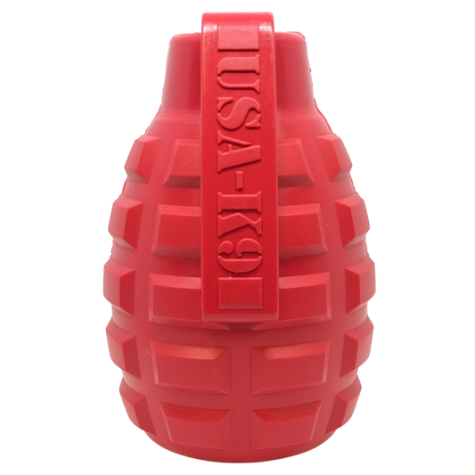 USA-K9 Grenade Rubber Dog Chew Toy | K9 Handler Reward Toy | Red & Blue | USA Made