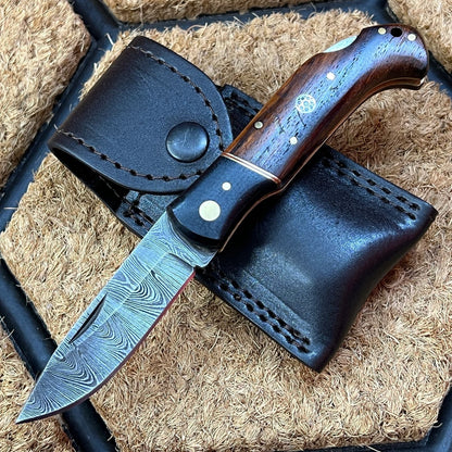 Get Your Hands on the Ultimate Damascus Steel Folding Pocket Knife with Rosewood Handle!