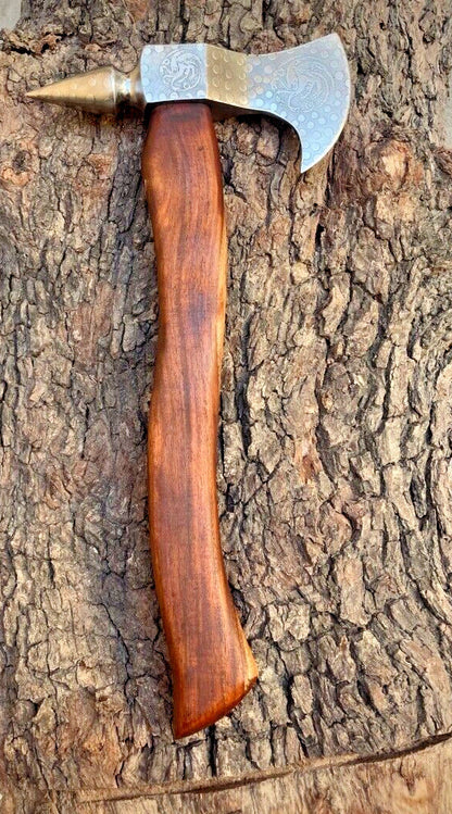 Tomahawk Axe with Custom Handmade Forged 1095 Steel Blade and Rosewood Handle – Redwood Warrior