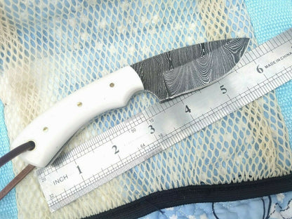Custom Handmade Damascus Steel Fixed Blade Skinning Knife