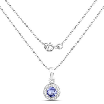 1.05 Carat Genuine Tanzanite and White Topaz .925 Sterling Silver Pendant