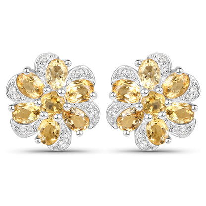 7.92 Carat Genuine Citrine and White Topaz .925 Sterling Silver 3 Piece Jewelry Set (Ring, Earrings, and Pendant w/ Chain)